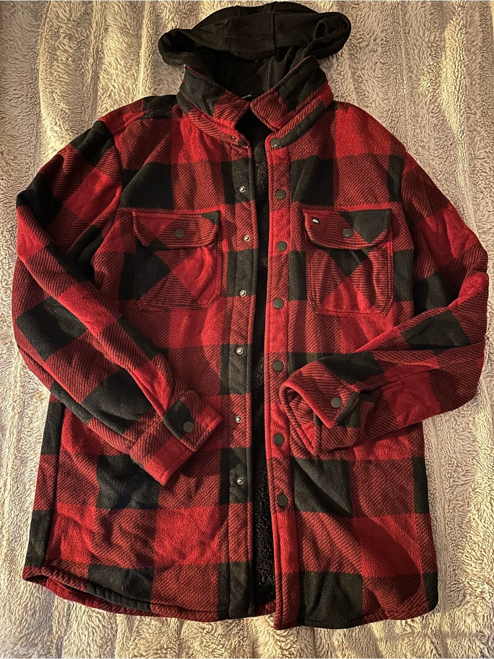 Quiksilver Red and Black Plaid Snap-Front Shirt Jacket